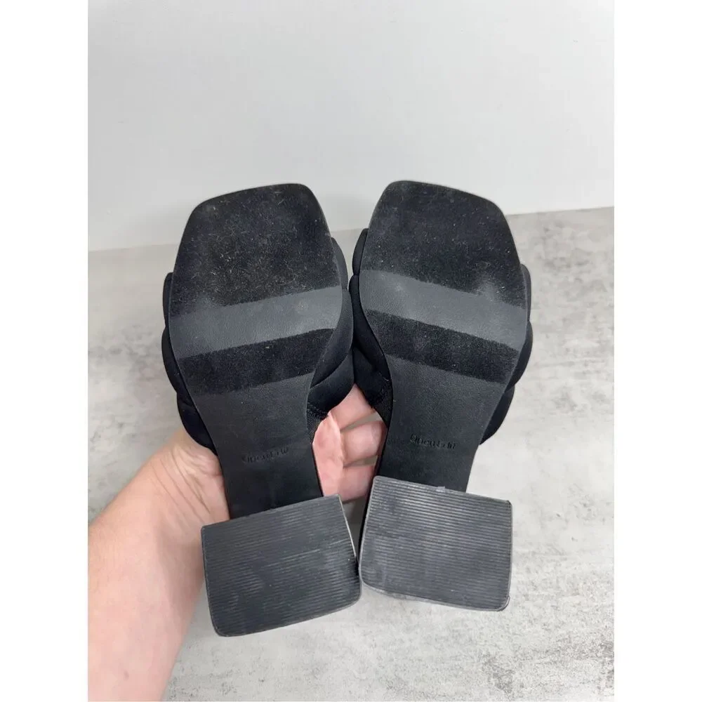 Open Edit Sandals Size 6.5 Black Open Toe Block Heel‎ Fabric Upper